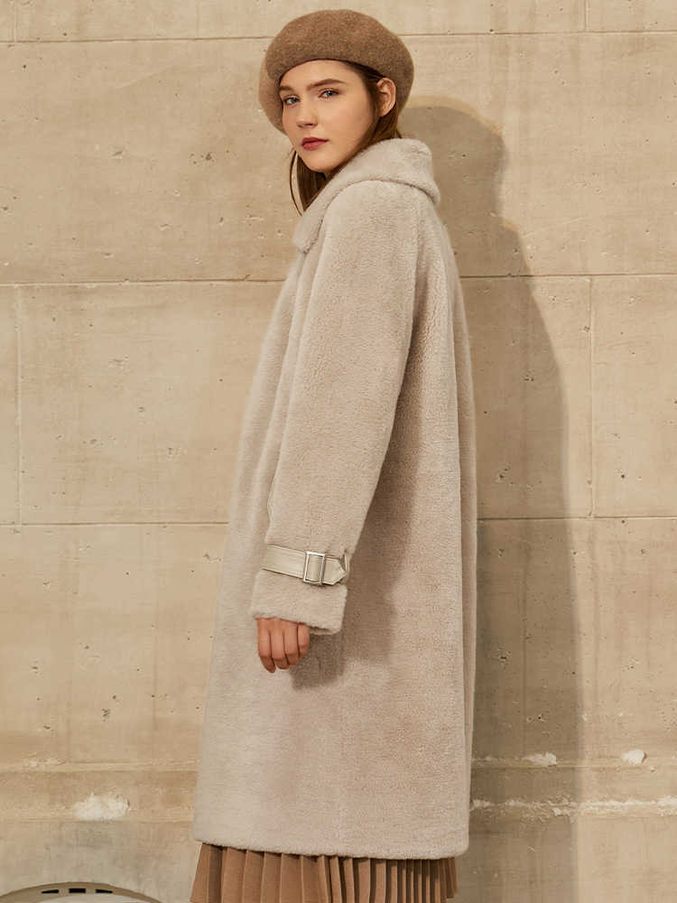 Minimalism Winter Coat Women Fashion 100%wool Double-faced Fur Women's Causal Lapel Solid Female Jacket 12070568 210527