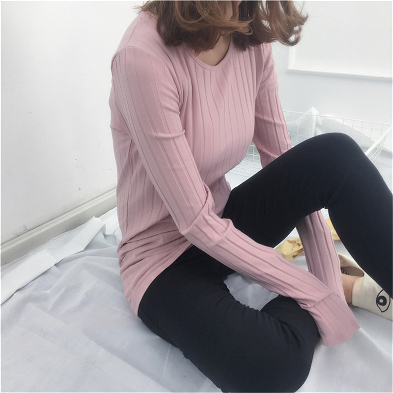 Basic Cotton Ribbed Tops Tees With Thumb Hole Women Long Sleeve Tee Shirts Essential Layering T Shirt Femme S,M,L T200110