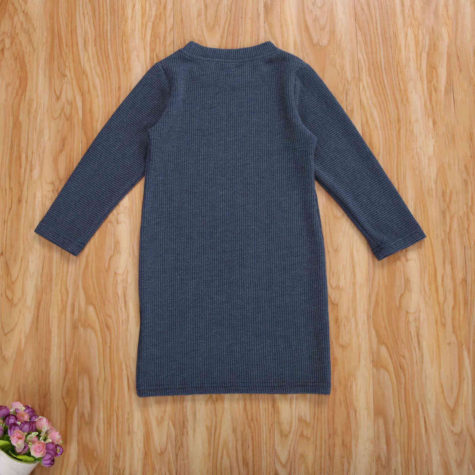 born Infant Toddler Baby Girls Autumn Knitwear Long Sleeve Dark Gray Knitted Dresses Winter Warm Casual Home Wear Kid Clothes 211104