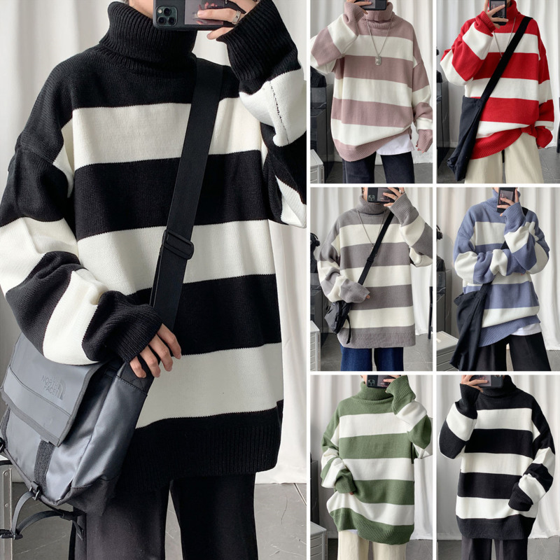 2021 New Korean Striped Turtleneck Sweater Men's Warm Fashion Casual Knitted Pullover Men Loose Winter Knitting Sweaters Mens Clothes Wrz6, Red
2021 New Korean Striped Turtleneck Sweater Men's Warm Fashion Casual Knitted Pullover Men Loose Winter Knitting Sweaters Mens Clothes Wrz6, Red