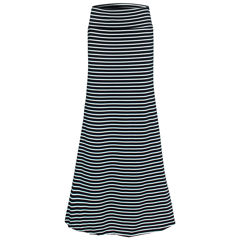 Fashion Women Summer Long Skirt Striped Wave Charming Elastic High Waist Boho Printing Saia Falda Female Maxi Skirt 210306