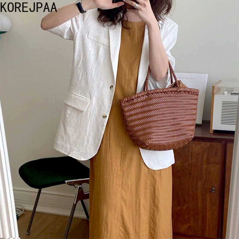 Korejpaa Women Set Summer Korean Chic Retro Round Neck Sleeveless Back Slit Dress Lapel Two Button Short Sleeve Blazers 210526, Pumpkin dress
Korejpaa Women Set Summer Korean Chic Retro Round Neck Sleeveless Back Slit Dress Lapel Two Button Short Sleeve Blazers 210526, Pumpkin dress