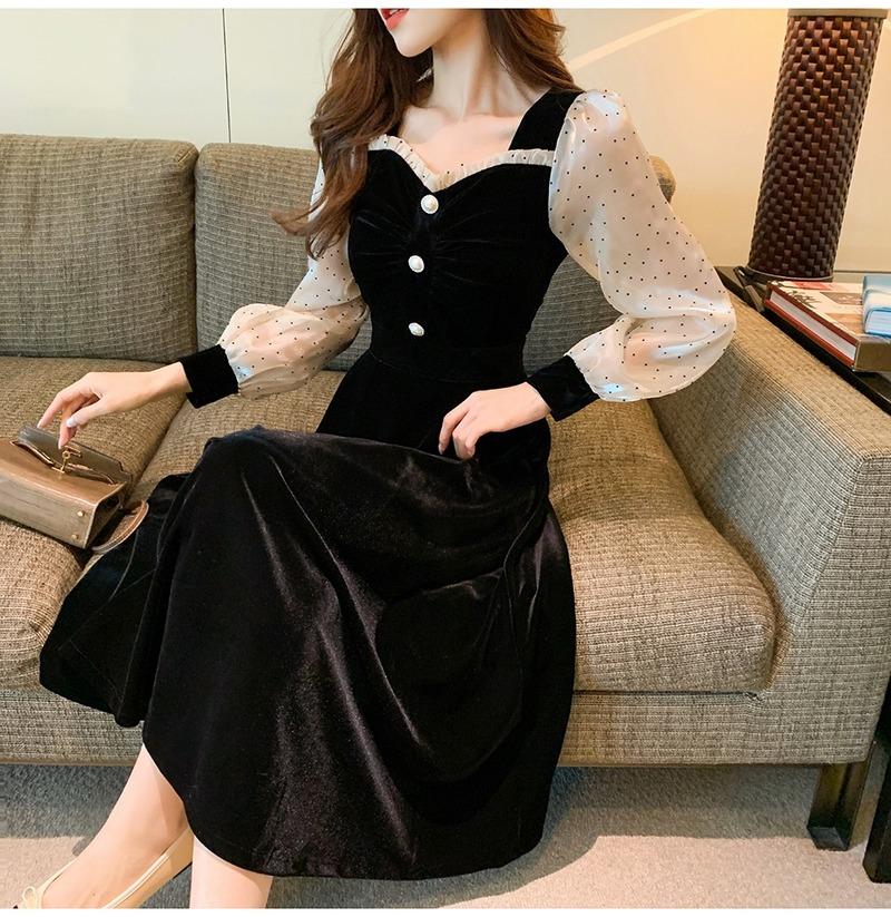 Casual Dresses French Autumn Fashion Mid Puff Long Sleeve Black Velvet Dress Women Square Collar Polka Dot Slim Retro Oversize Vestidos, Black;gray
Casual Dresses French Autumn Fashion Mid Puff Long Sleeve Black Velvet Dress Women Square Collar Polka Dot Slim Retro Oversize Vestidos, Black;gray