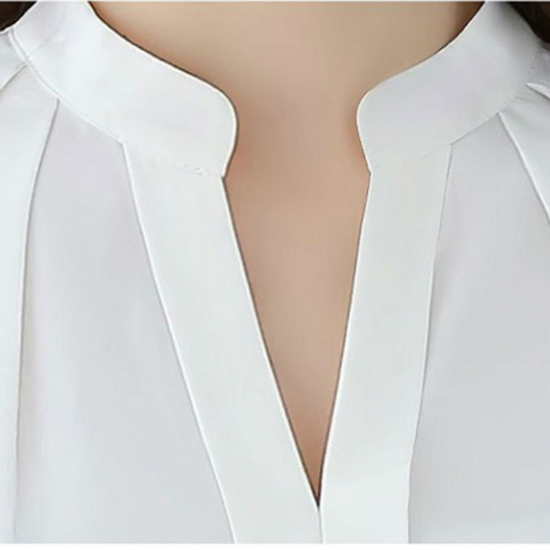Women Casual Long Sleeved Chiffon Blouse Female Sexy V-neck Shirt Lady Office Slim Tops 210225