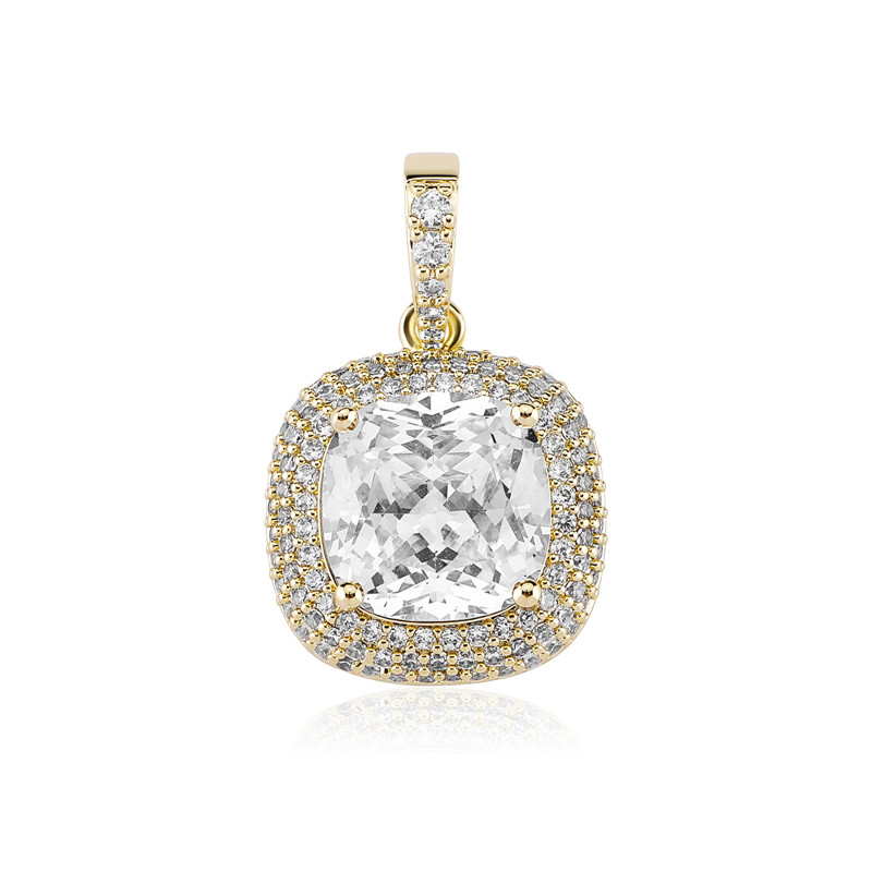 Europe and America Fashion 18K Yellow Gold Plated Big Bling Round CZ Pendant Necklace for Men Women Necklace with 3mm 24inch Rope Chain