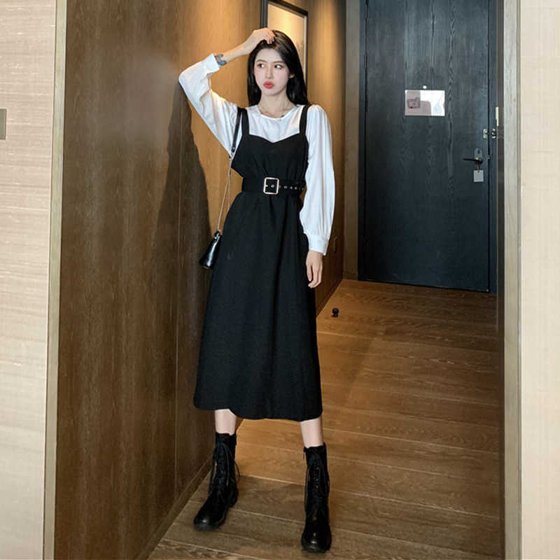 Office Lady Midi Dres Casual Personality Elegant Party plus size Autumn O-neck Long Sleeve Korean 210623