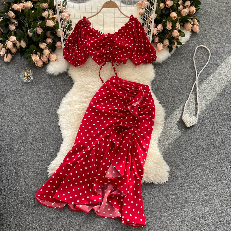 Women Red/Purple/Black Polka Dot Two Piece Set Summer Sexy Ruffle Short Dstring Tops + High Waist Irregular Skirt 2pcs Suitswimwear Bathing, Black;gray
Women Red/Purple/Black Polka Dot Two Piece Set Summer Sexy Ruffle Short Dstring Tops + High Waist Irregular Skirt 2pcs Suitswimwear Bathing, Black;gray