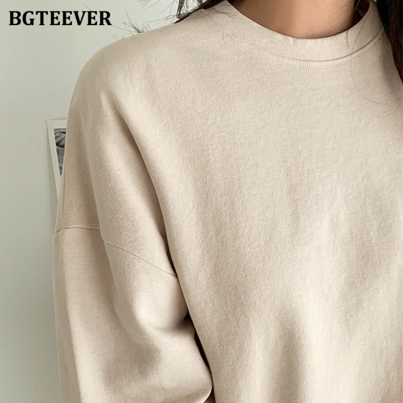 BGTEEVER OL Style Loose Women Solid Sweatshirts Autumn Winter New Oneck Long Sleeve Female Pullovers Tracksuits T200904