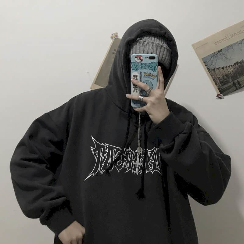 gothic hoodies men Autumn and winter Korean ins dark retro Harajuku Sanskrit letter printing bf loose plus velvet hooded sweater 201123