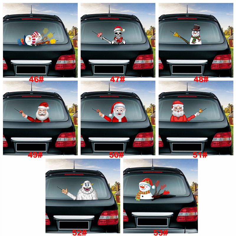 Series Magic Christmas Waving Santa Claus Elk Xmas Windshield Sticker Car Rear Windscreen Wiper Stickers VT1623 Free shipping