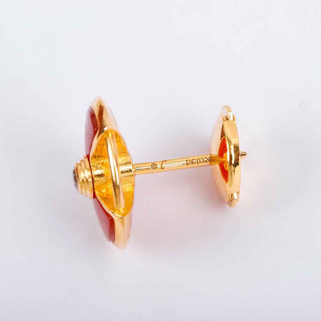 2025 Top quality Charm round shape stud earring with red agate in two colors plated for women wedding jewelry gift have stamp PS7337