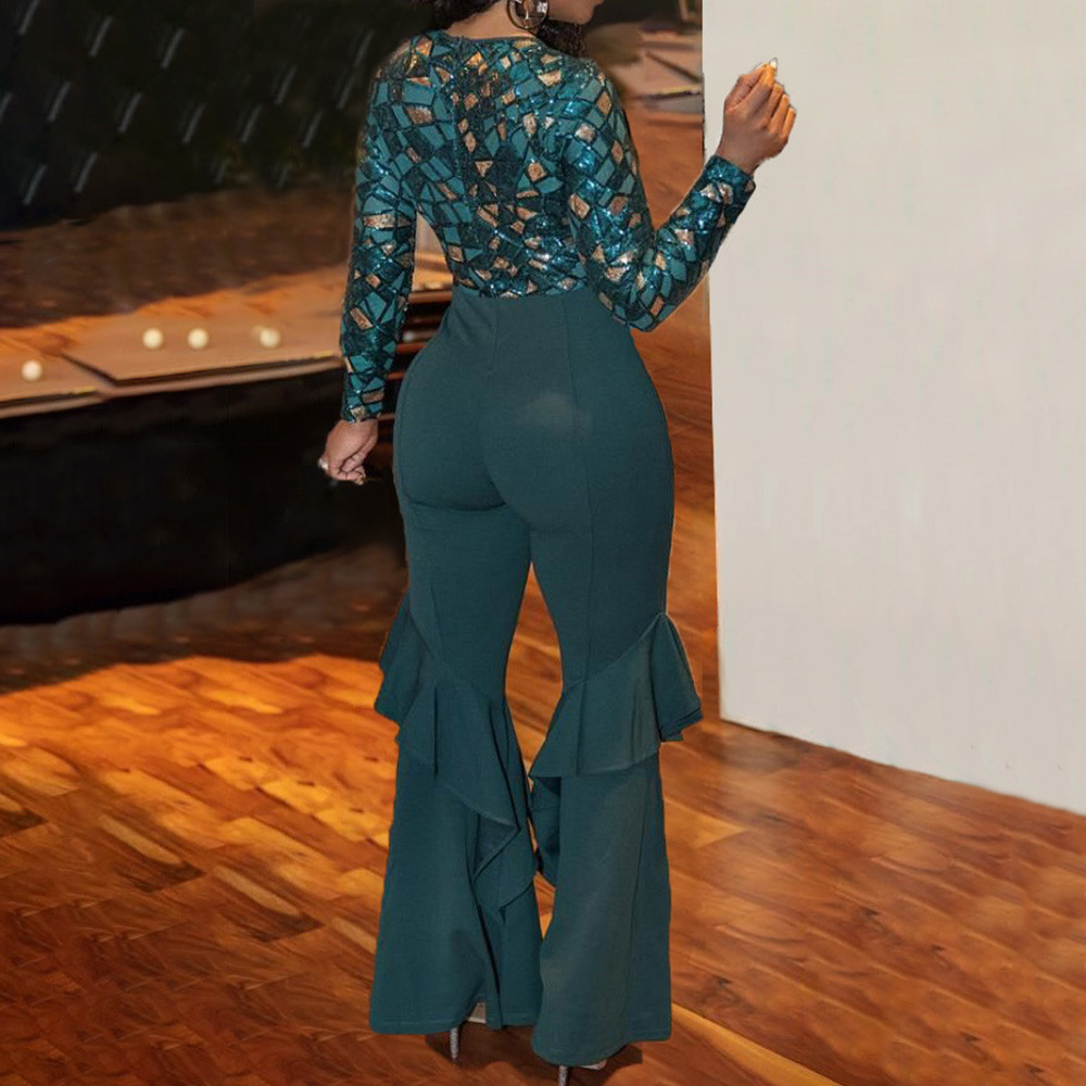 Mesh Sequin Jumpsuits For Women - Sparkly Party Club Rompers B2