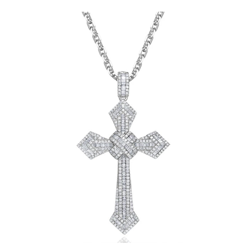 14K Gold Long Diamond Cross Pendant 925 Sterling Silver Party Wedding Pendants Necklace For Women men moissanite Jewelry Gift
