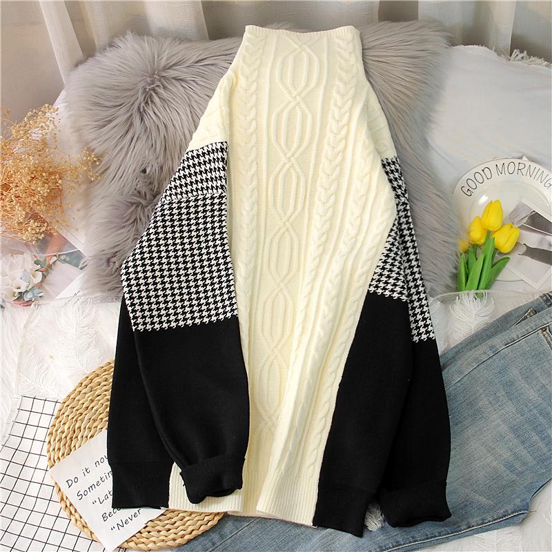 Women's Sweaters Plaid Mockneck Sweater Women Pullover Winter Thick Loose Patchwork Style Vintage Knit Bottoming Shirt A0224, White;black
Women's Sweaters Plaid Mockneck Sweater Women Pullover Winter Thick Loose Patchwork Style Vintage Knit Bottoming Shirt A0224, White;black