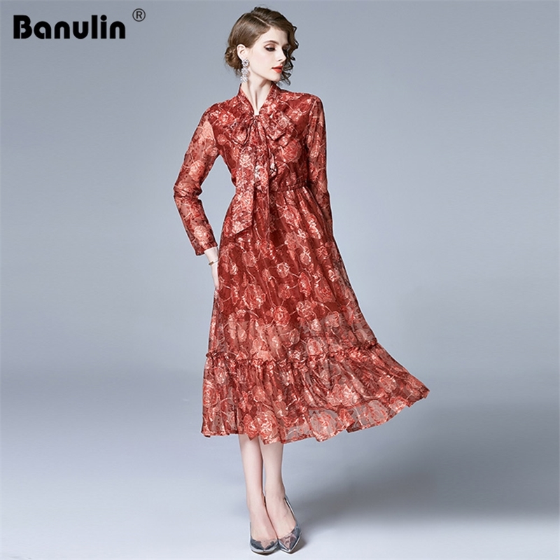Banulin Fashion Designer Runway Lace Dress Spring Summer Women' Bow Neck Long Sleeve Bottom Ruffles Elegant Party Dresses 210603, Beige
Banulin Fashion Designer Runway Lace Dress Spring Summer Women' Bow Neck Long Sleeve Bottom Ruffles Elegant Party Dresses 210603, Beige