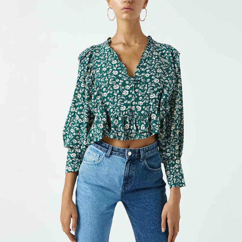 Casual Floral Ruffles Blouse V neck Puff Sleeve Crop Top Pullover Shirts Spring Sweet Tops Preppy Style Women NX9897 210525, Green
Casual Floral Ruffles Blouse V neck Puff Sleeve Crop Top Pullover Shirts Spring Sweet Tops Preppy Style Women NX9897 210525, Green