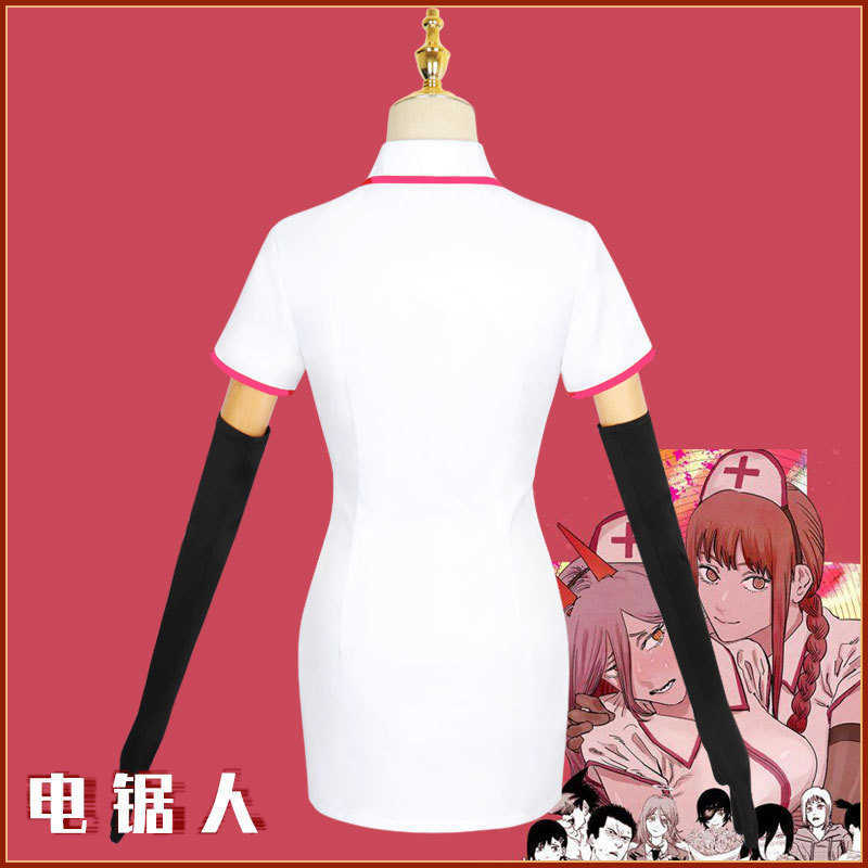 Anime Chainsaw Man Makima Cosplay Power Costume Sexy Nurse Uniform Wig Full Set Gloves Stockings Y0913