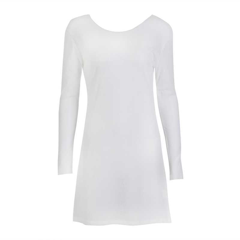 Kayotuas Women Dress Sexy Solid White Beach Summer Bikini Cover-Ups Mesh Backless Mini Long Sleeve Slim Beachdress 210522