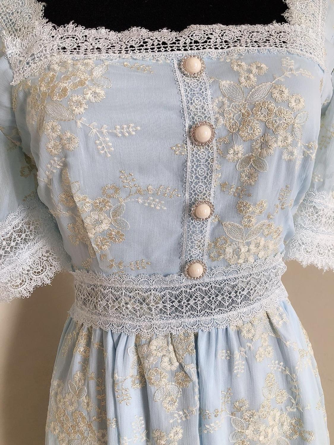 Tingfly Sweet Soft Girl A Line Dress Summer Lace Embroidery Button Decor Party Dresses Casual Street Boho Vestido Midi Feminino 210303