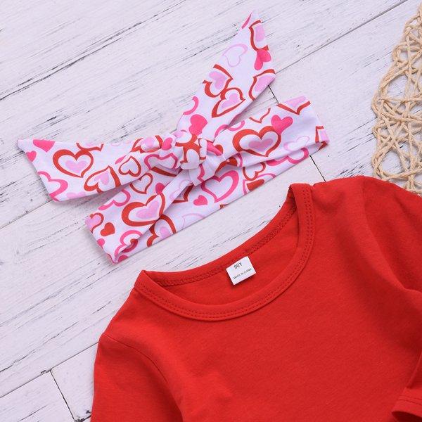 2022 valentine day baby girl fall clothes girls boutique outfits little girls clothing sets kids headband red dress top heart print