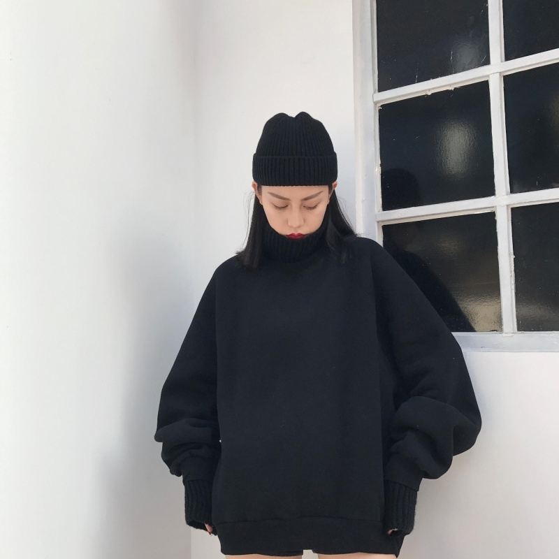 Autumn Women Plus Size Harajuku Green Knitted Sweatshirt Winter Hip Hop Thicken Turtleneck Streetwear Sweatshirt Loose Pullovers T200723