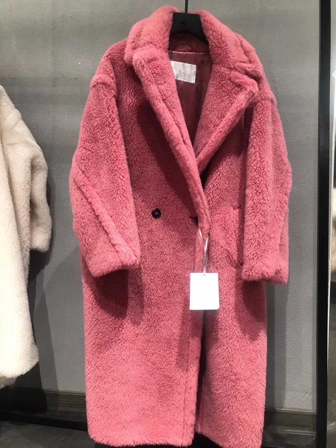 100% Alpaca Real Fur Coat Women Winter Suit Collar Long Nature Teddy Bear Fur Coats Overcoat Female Genuine Furs Jacket CJ191213