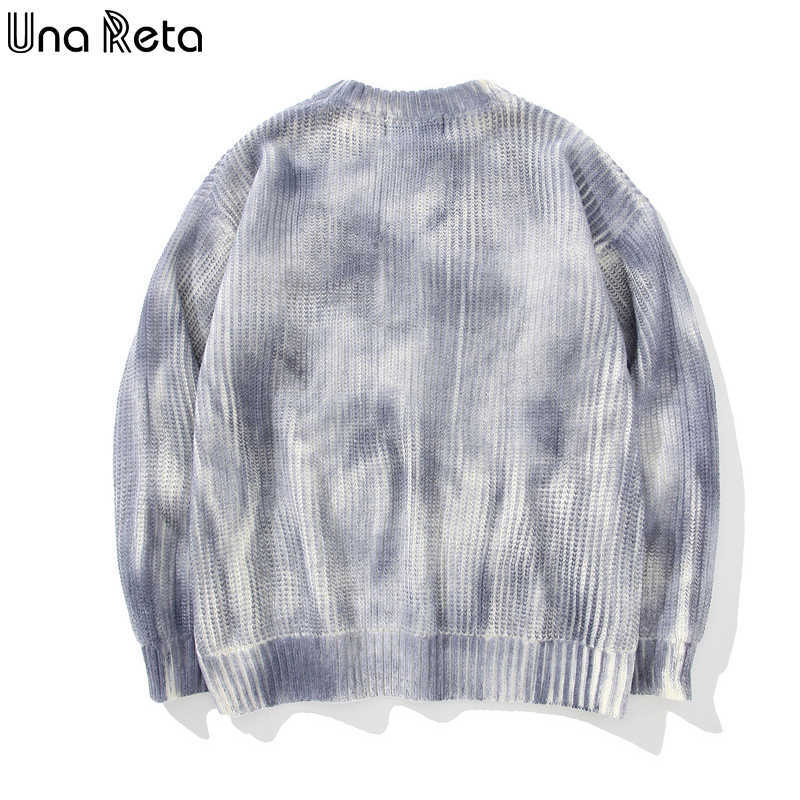 Una Reta Tie Dye Sweater Men Autumn Streetwear Men Clothing Hip Hop Pullover Men Hole Oversize Sweater 211008