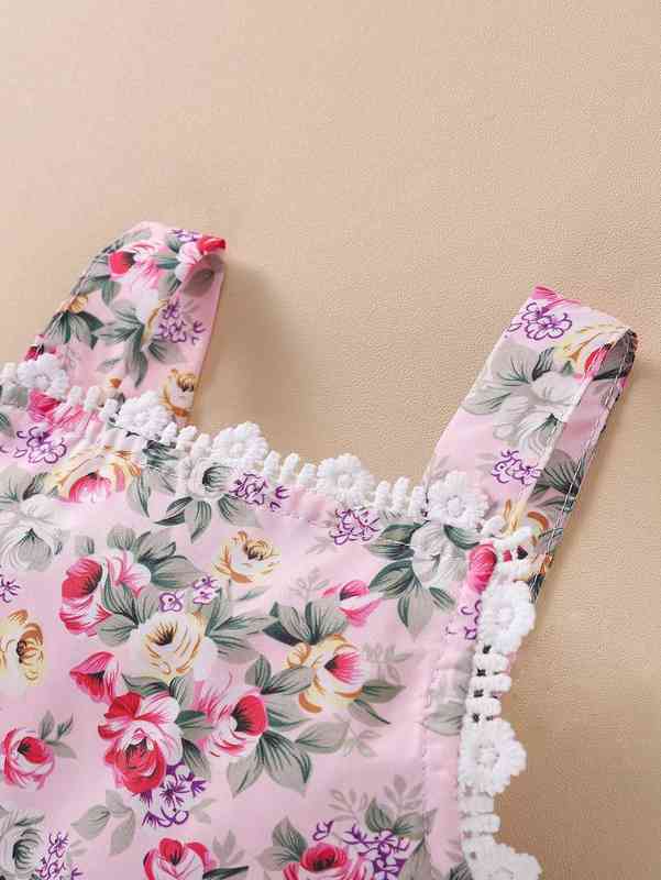 Baby Floral Print Guipure Lace Detail Cami Romper SHE