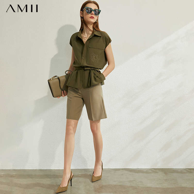 Minimalism Spring Summer Flower Embroidery Women Shirt Tops Caual Lapel Single-breasted Belt Female 12070219 210527