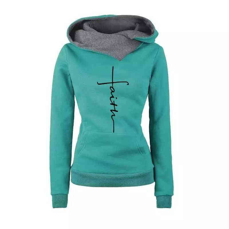 Autumn Winter Hoodies Sweatshirts Women Faith Embroidered Sweatshirt Long Sleeve Pullovers Christmas Casual Warm Hooded Tops 211108