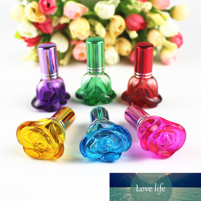 20pcs/lot 6ml Mini Colorful Rose Shaped Glass Perfume Bottle Parfum Fragrance Cosmetic Packaging Refillable Glass Vials