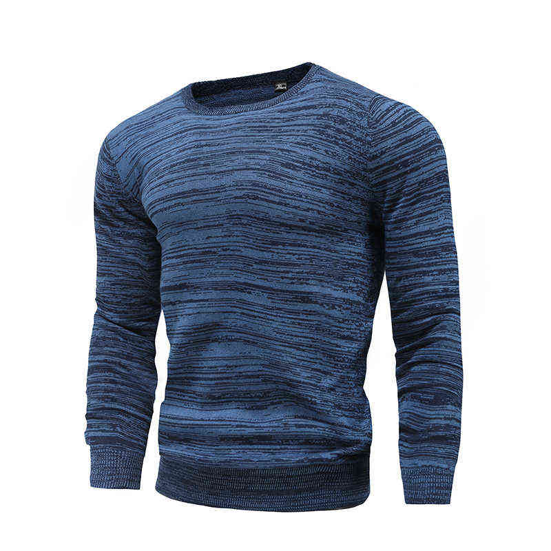 Cotton Pullover O-neck Men's Sweater Fashion Solid Color High Quality Winter Slim Sweaters Men Navy Knitwear 211221wtt