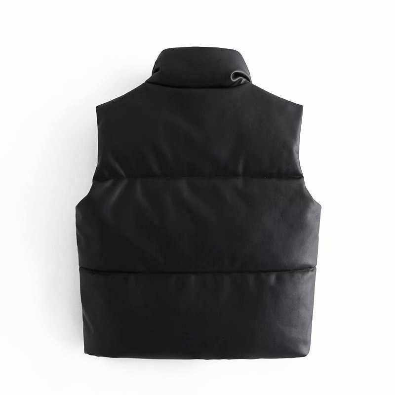Autumn Winter Women Black Warm Faux Leather Vest Coat Casual Zipper Sleeveless Jacket Female Short Cotton Outwear Tops Ladies 210910