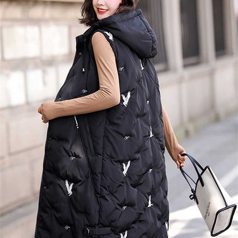 Women's Winter Long Vests Sleeveless 5XL Plus Size Black Down Cotton Jackets Female Oversized Warm Coats Vest for Women 211120