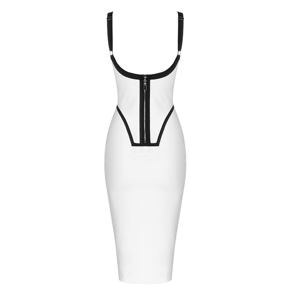 Summer High Quality Sexy Bandage Women Midi Dress White Spaghetti Strap Bodycon Party Club Celebrity 210525