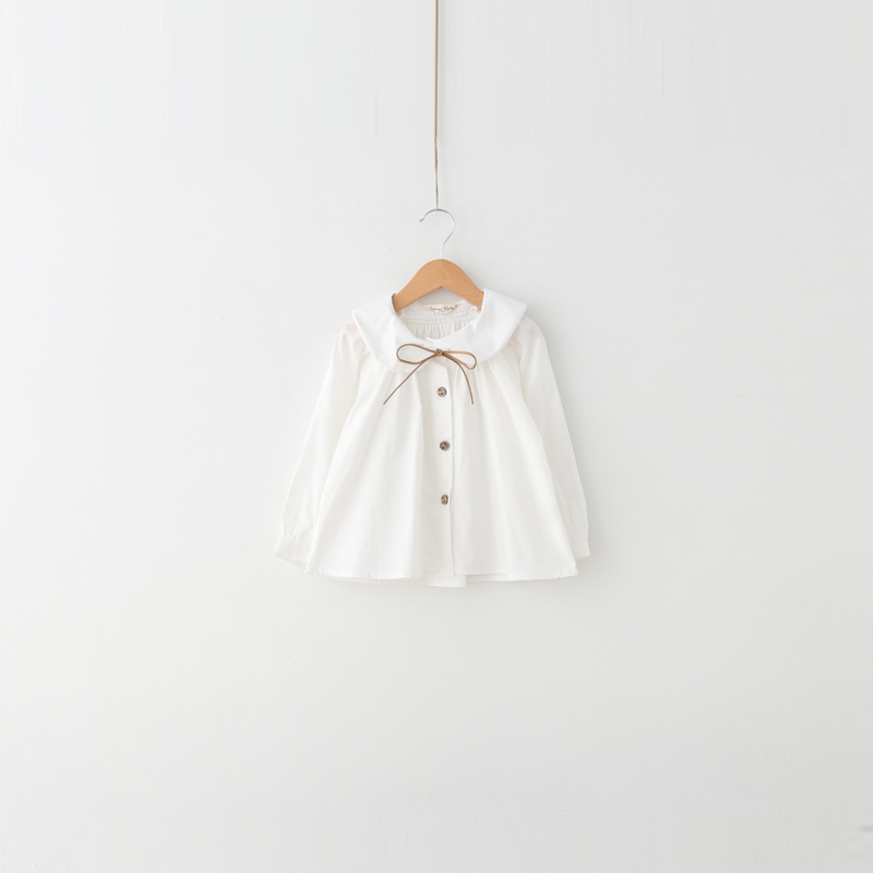 Autumn Spring Girls Long Sleeve White Cotton Blouses Cute Turn-down Collar Shirt Tops School Shirts Kids Girl Cloth 2-7T 210306