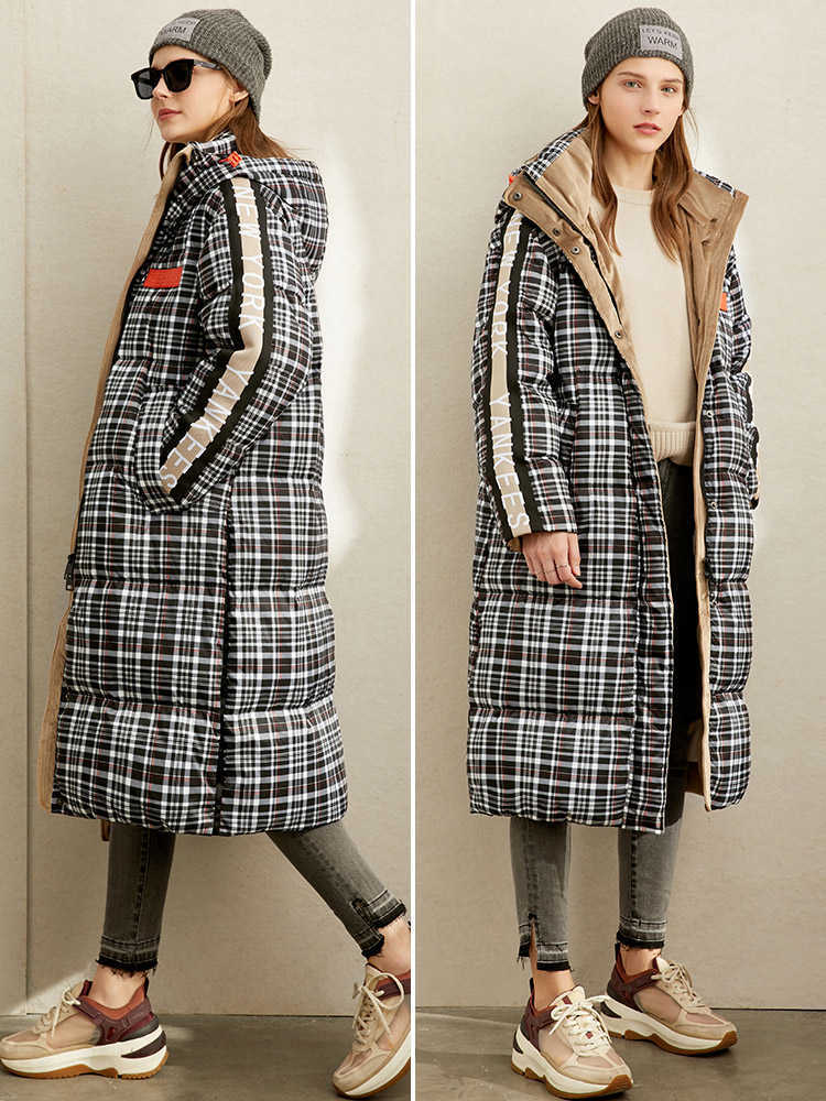 Korean version of European 80 white duck down jacket winter loose hooded plaid bread suit 11970417 210527