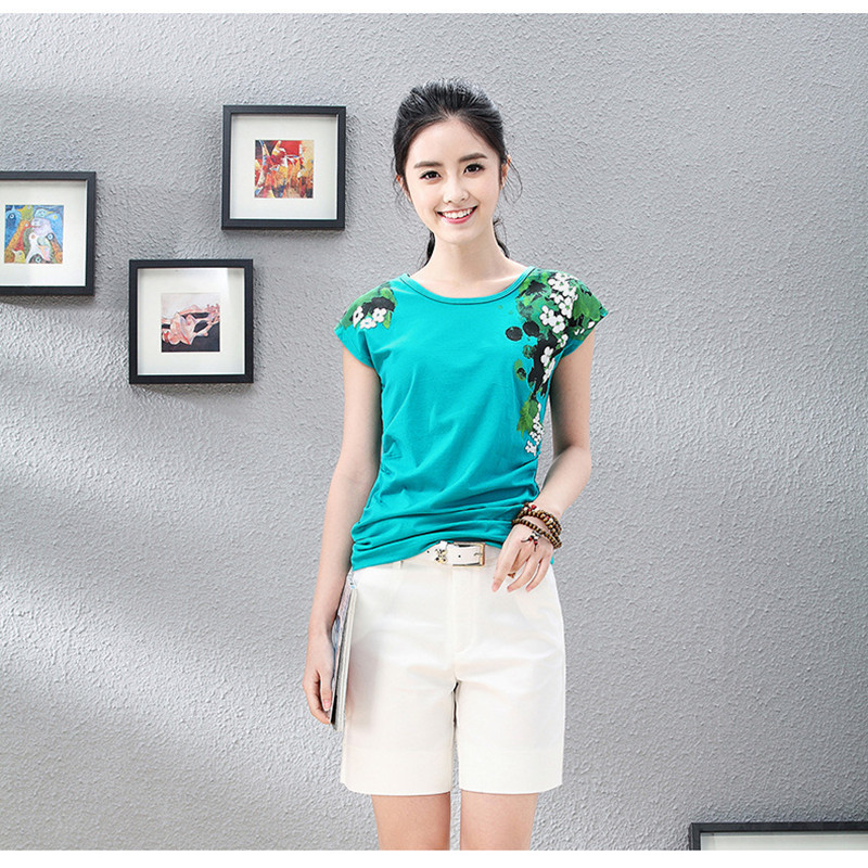 New Ladies' Tees Summer Printing White Cotton Short Sleeve T-shirt Loose Women's Batwing Sleeve T-shirt Plus Size Tshirts 210306