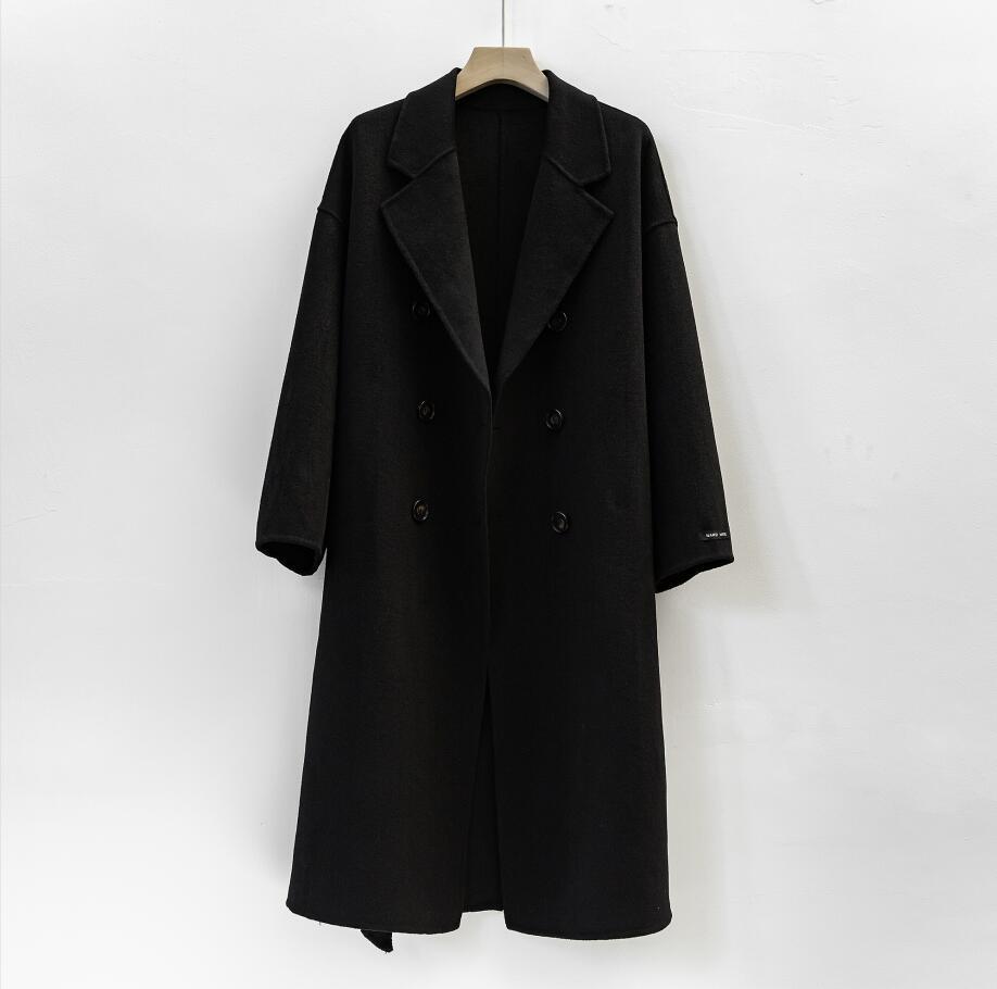 Autumn Winter wool coat Single breasted Maxi coat 210218