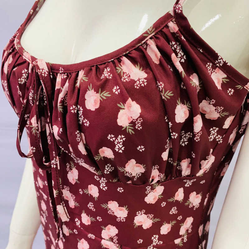 DEAT Women Slim Dress Fashion Spring Summer Ladies Flower Print Sleeveless Sexy Dress HR484 210709