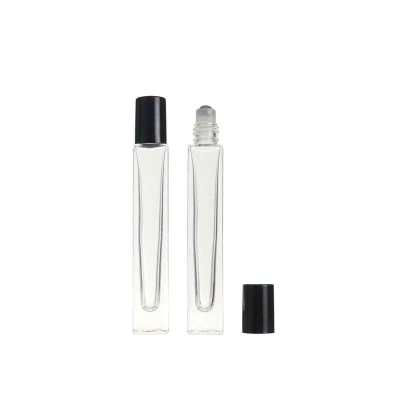 10ml Empty Pen Square Clear Glass Roll on Bottle with gold cap stainless steel roller ball for Essential oil Perfume