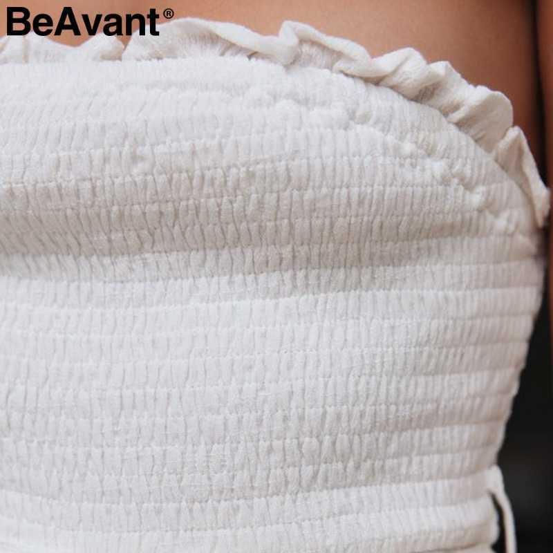 BeAvant Off shoulder cotton linen women rompers Strapless white summer jumpsuit female Holiday beach short overall playsuit 210709 - view 6