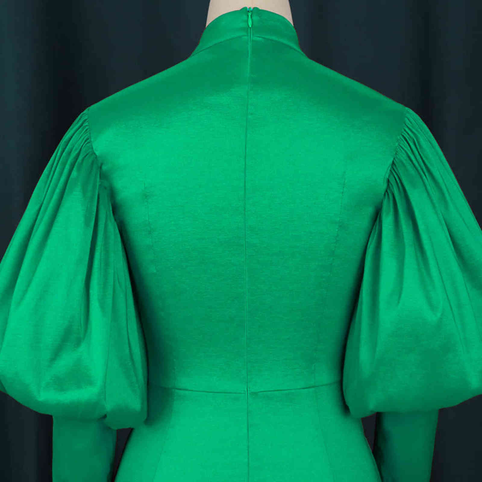 Plus Size 3xl Christmas Party Body con Dress for Women Green High Neck Birthday Elegant Long Puff Sleeve Red Maxi Dresses 211106