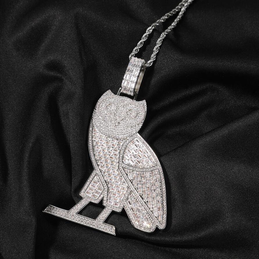 Hip hop Sweater chain Vintage Owl pendant necklaces for men women luxury designer mens bling diamond gold chain necklace jewelry l