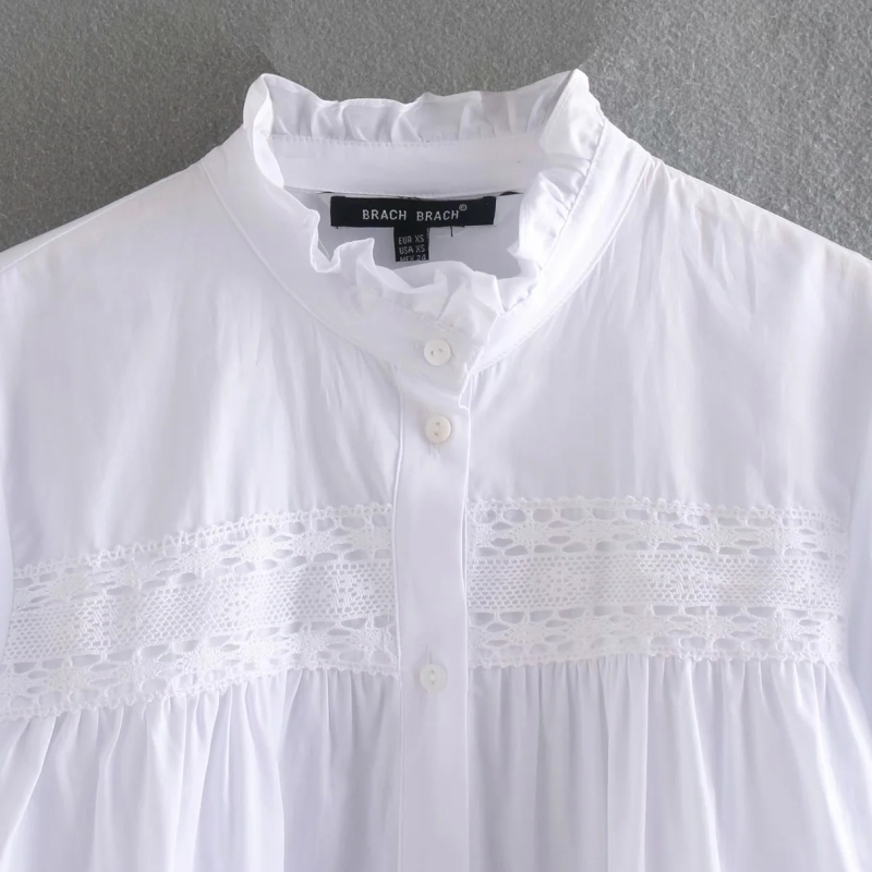 Fashion Woman Lace decoration White Shirt Casual Femme Long sleeve Blouse Casual Lady Loose Tops Smock Blusas S7996 210225