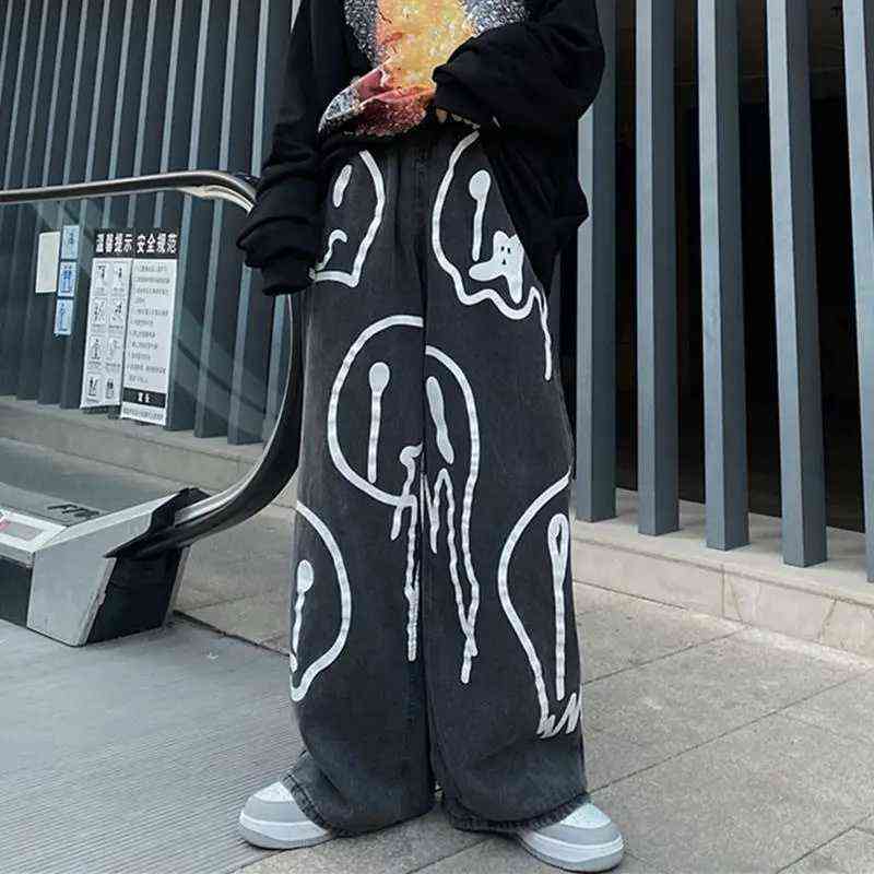 pantalon pour femme Hip Hop Skull face print baggy jeans men Straight Denim Cargo Pants Oversized black Women Jeans 211111