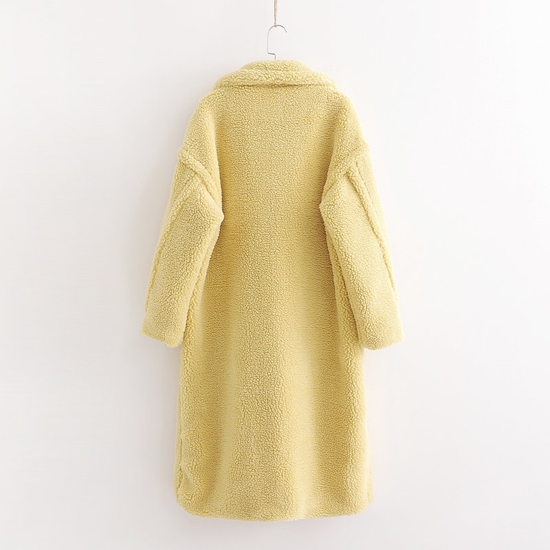Autumn Winter Women Lemon Yellow Teddy Coat Stylish Female Thick Warm Cashmere Jacket Casual Girls Streetwear 210218