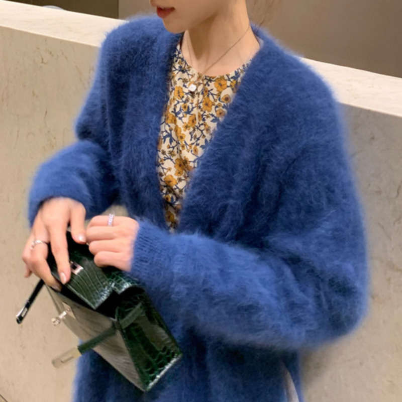 Winter Clothes Women Faux Mink Cashmere Cardigan Loose Pull Femme Bat Sleeve Long Coat Thickness Warm Knitted Sweater Outwear 210218