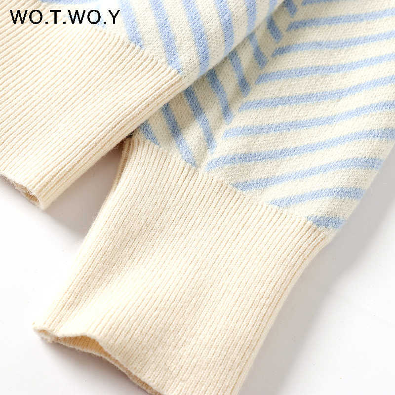 WOTWOY Single Breasted Stripe Cropped Cardigan Women Botton Up Cotton Sweaters Autumn Winter Casual Knitwear Female V-Neck 210914