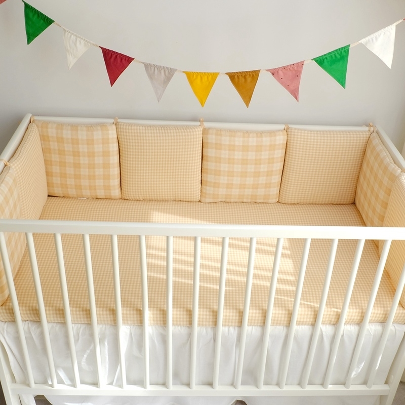 6pcs Muslin Cotton Crib Bumper Collision Baby Crib Protector Baby Bed Bumper Breathable Baby Bed Cushion Bedding Set 210812